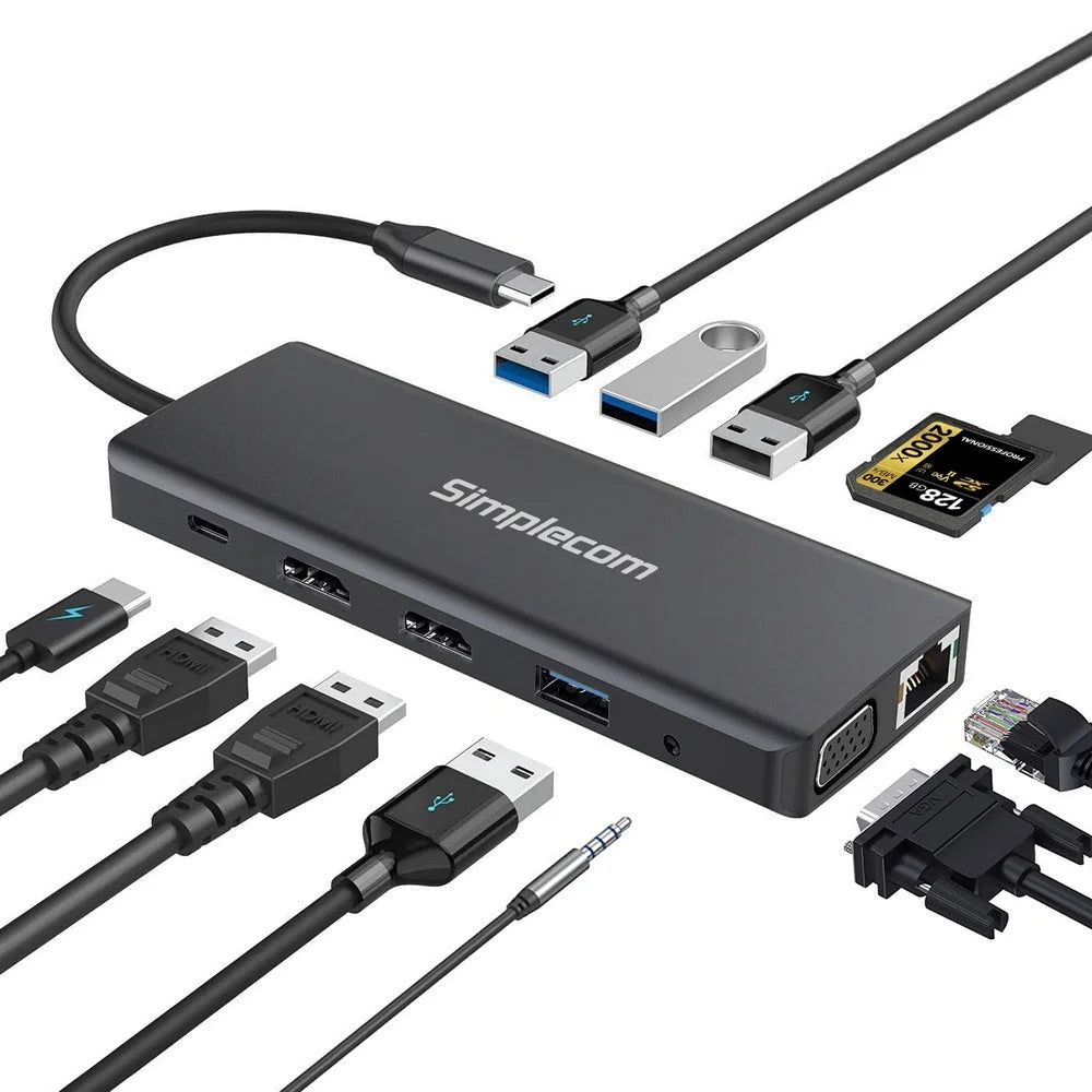 USB-C 12-in-1 Multiport Docking Station Dual HDMI + VGA