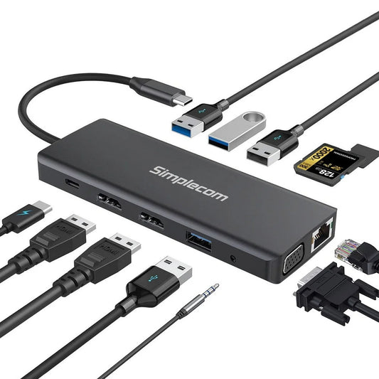 USB-C 12-in-1 Multiport Docking Station Dual HDMI + VGA