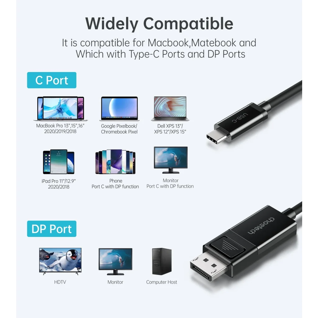 USB-C To DisplayPort Cable 8K@30Hz 1.8M Two-Way CHOETECH