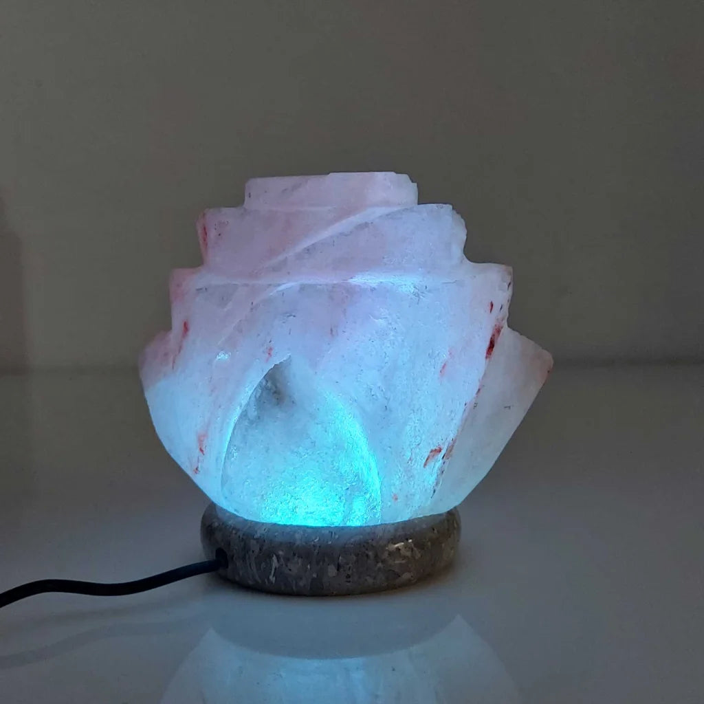 USB Colour Changing Salt Himalayan Lamp - Flower Shape Pink