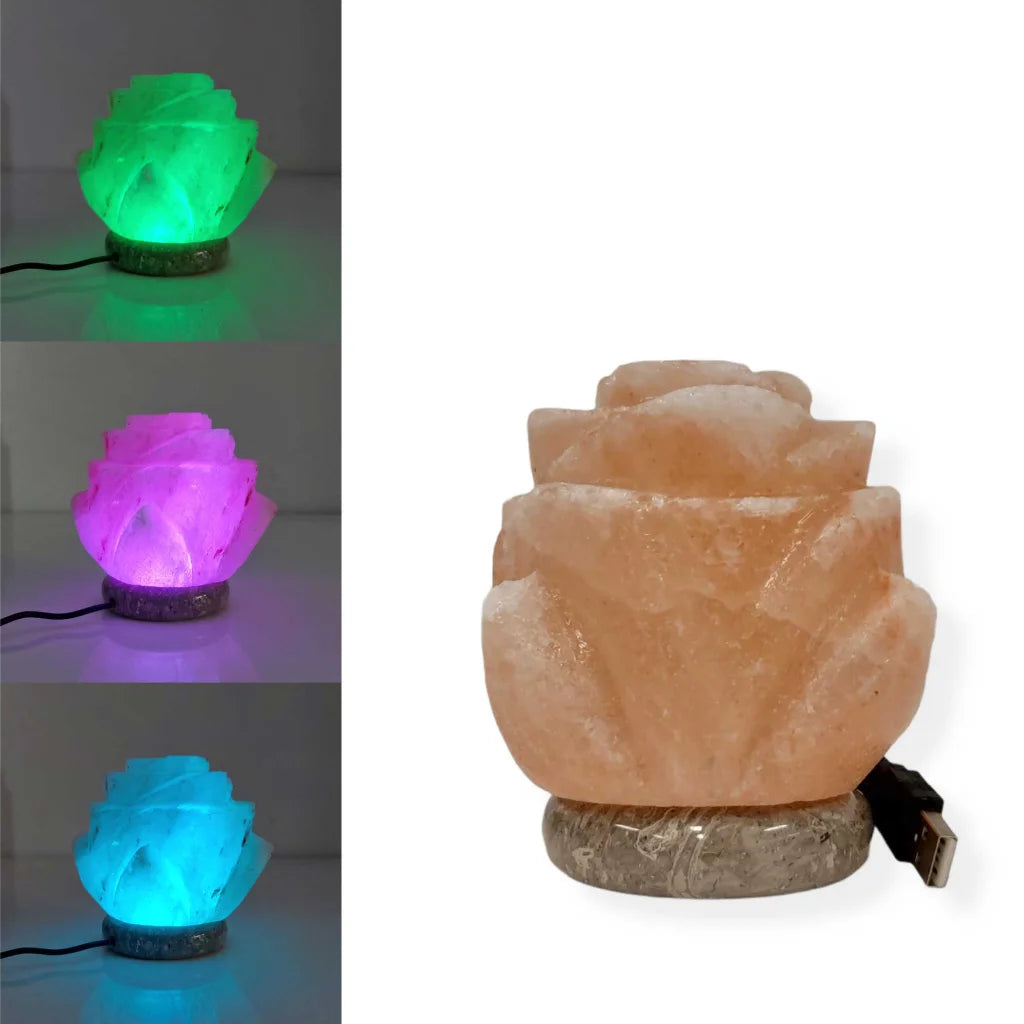 USB Colour Changing Salt Himalayan Lamp - Flower Shape Pink