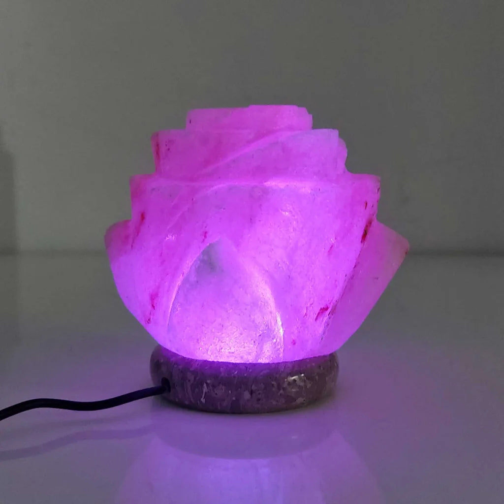 USB Colour Changing Salt Himalayan Lamp - Flower Shape Pink