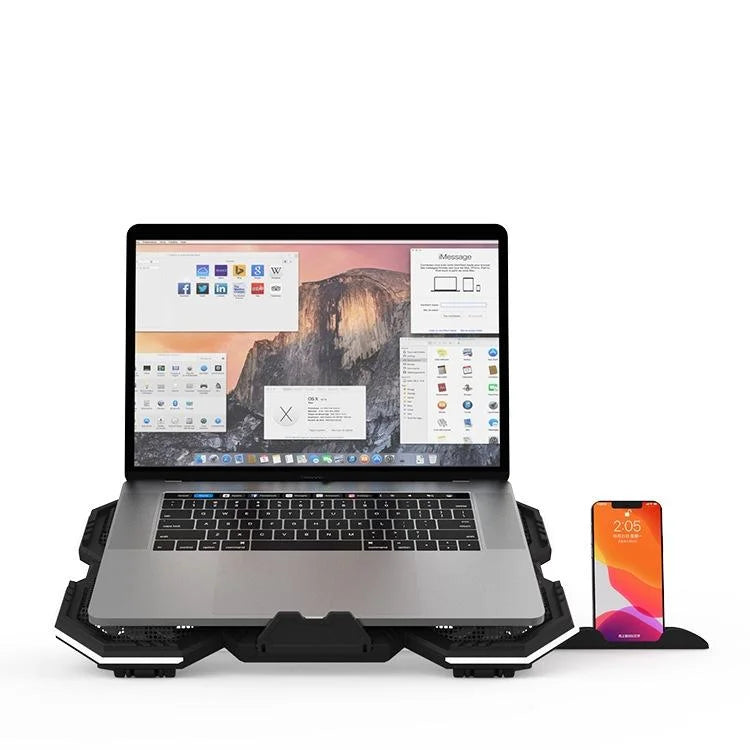 Usb Fan Stand With Phone Holder And Blue Light - 6 Fans-1915198337087311873