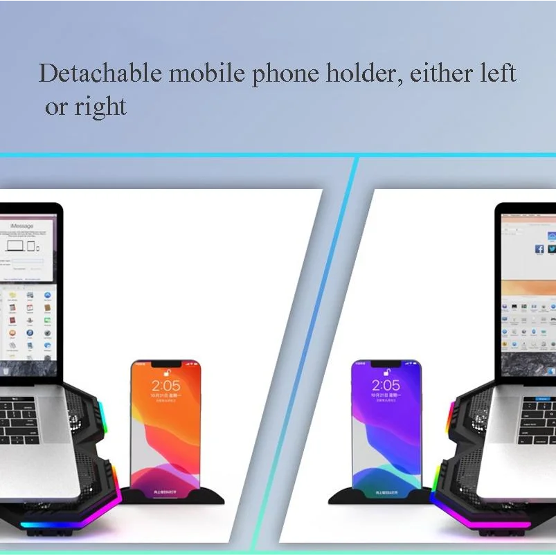 Usb Fan Stand With Phone Holder And Blue Light - 6 Fans-1915198337087311877
