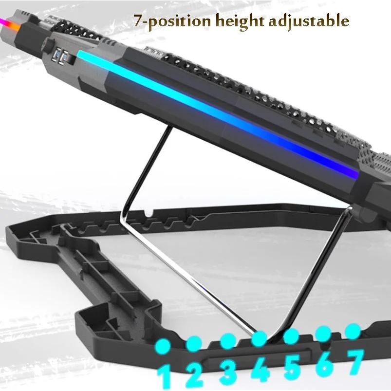 Usb Fan Stand With Phone Holder And Blue Light - 6 Fans-1915198337087311879