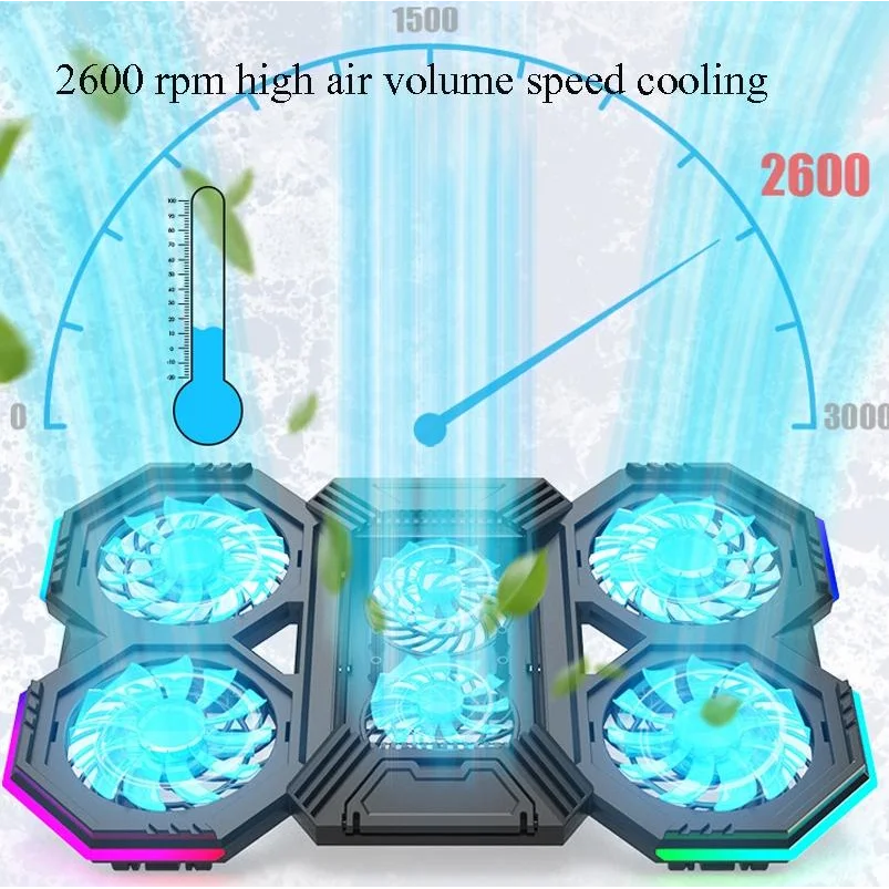 Usb Fan Stand With Phone Holder And Blue Light - 6 Fans-1915198337087311876
