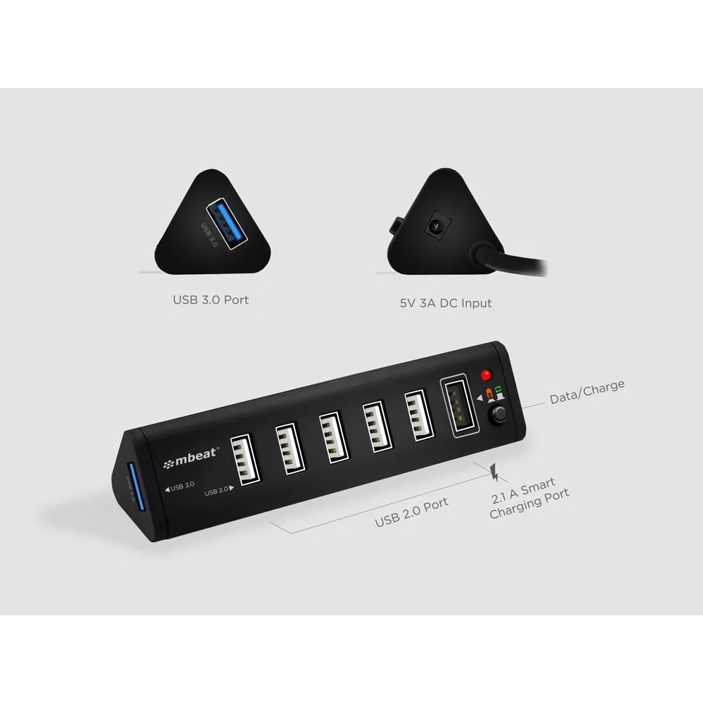 USB Hub 7-Port 3.0 x 1 + USB 2.0 x 6 with 2.1A Smart