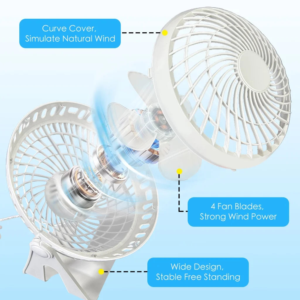 White USB Powered Desk Fan Portable 2 Speed Adjustable