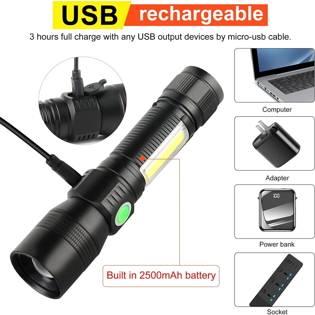 UV Light Flashlight Torch 7 Modes Waterproof Rechargeable