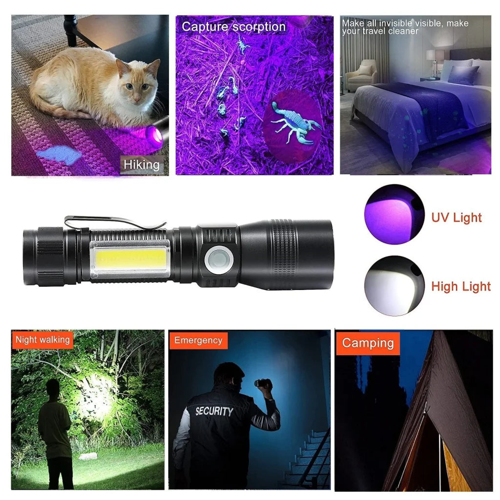 UV Light Flashlight Torch 7 Modes Waterproof Rechargeable