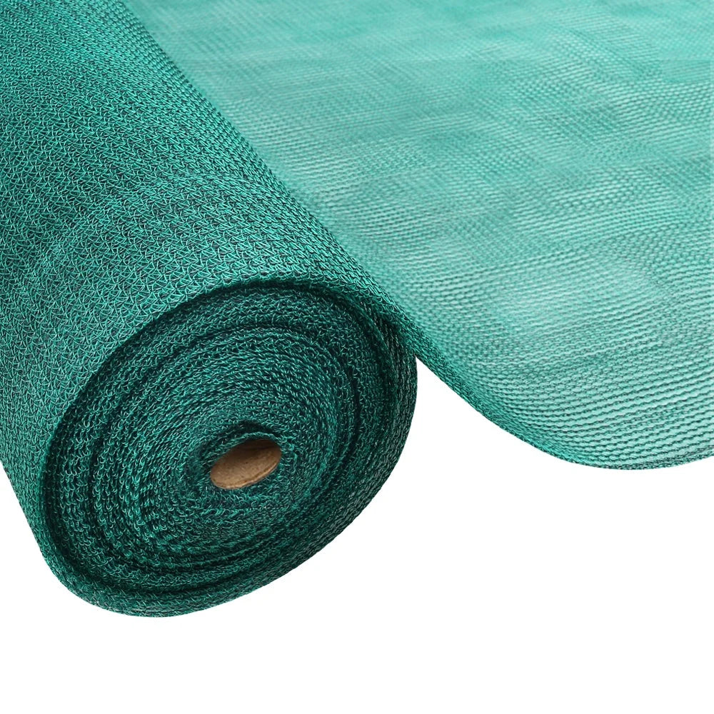 Green mesh 66x20m shade sail with fabric texture and stitched trim