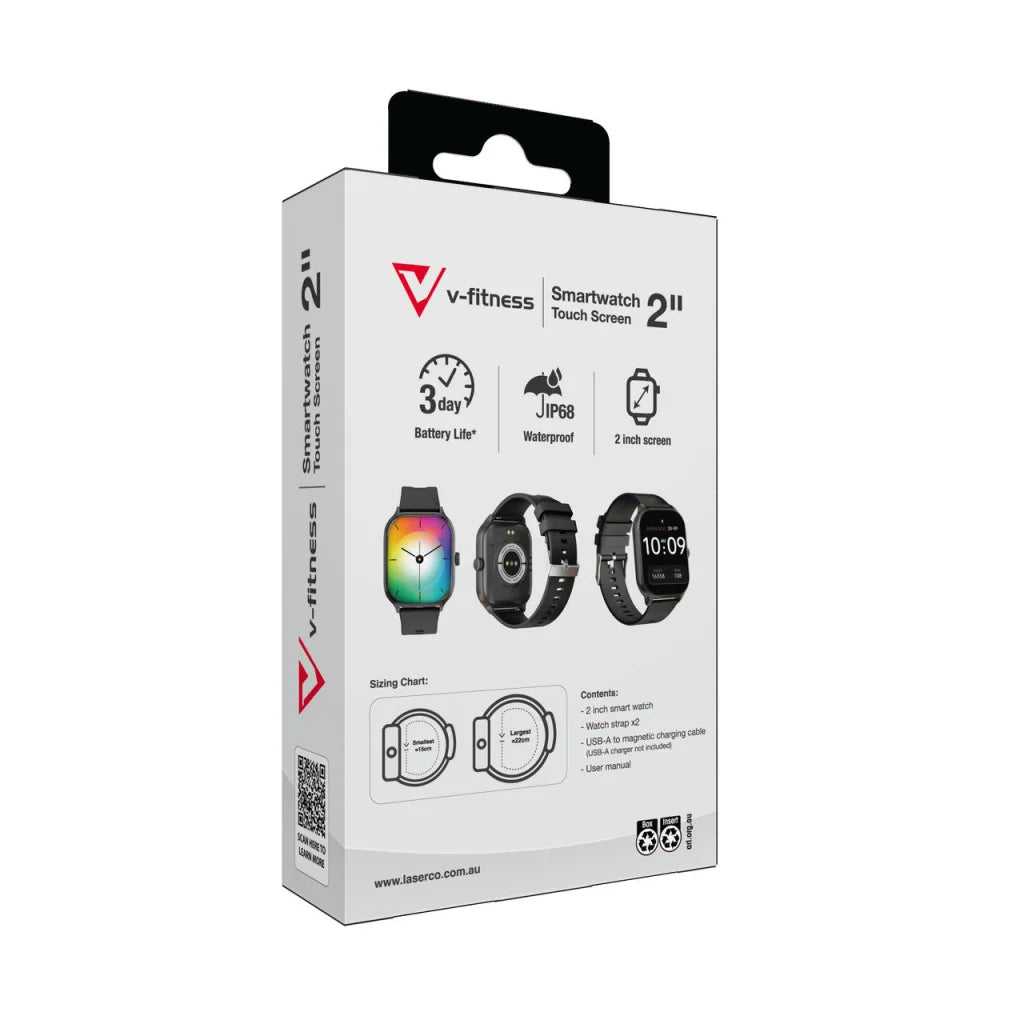 V-Fitness Smart Watch 2 Inch Touch Screen - Black - Fashion