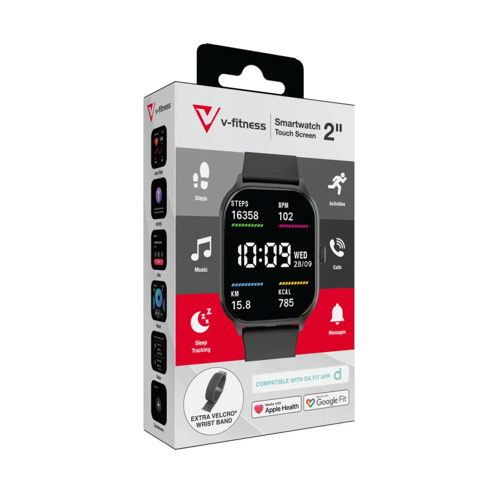 V-Fitness Smart Watch 2 Inch Touch Screen - Black - Fashion