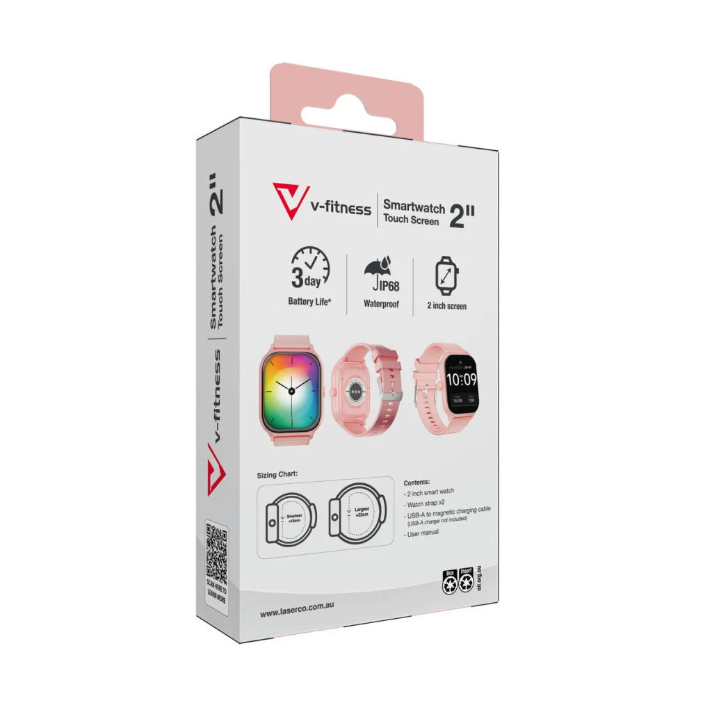 V-Fitness Smart Watch 2 Inch Touch Screen - Pink - Fashion