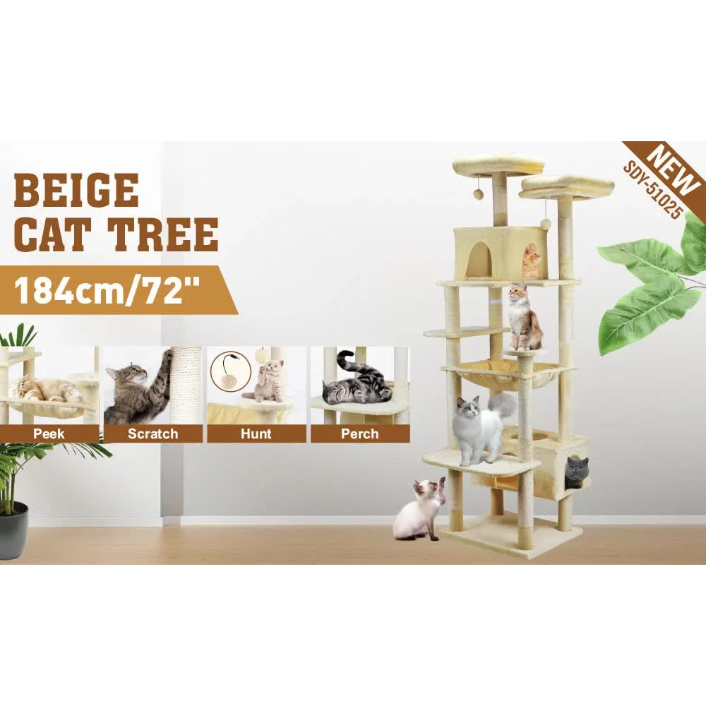 VaKa 184cm Road Cat Tree Tower Scratching Post Scratcher