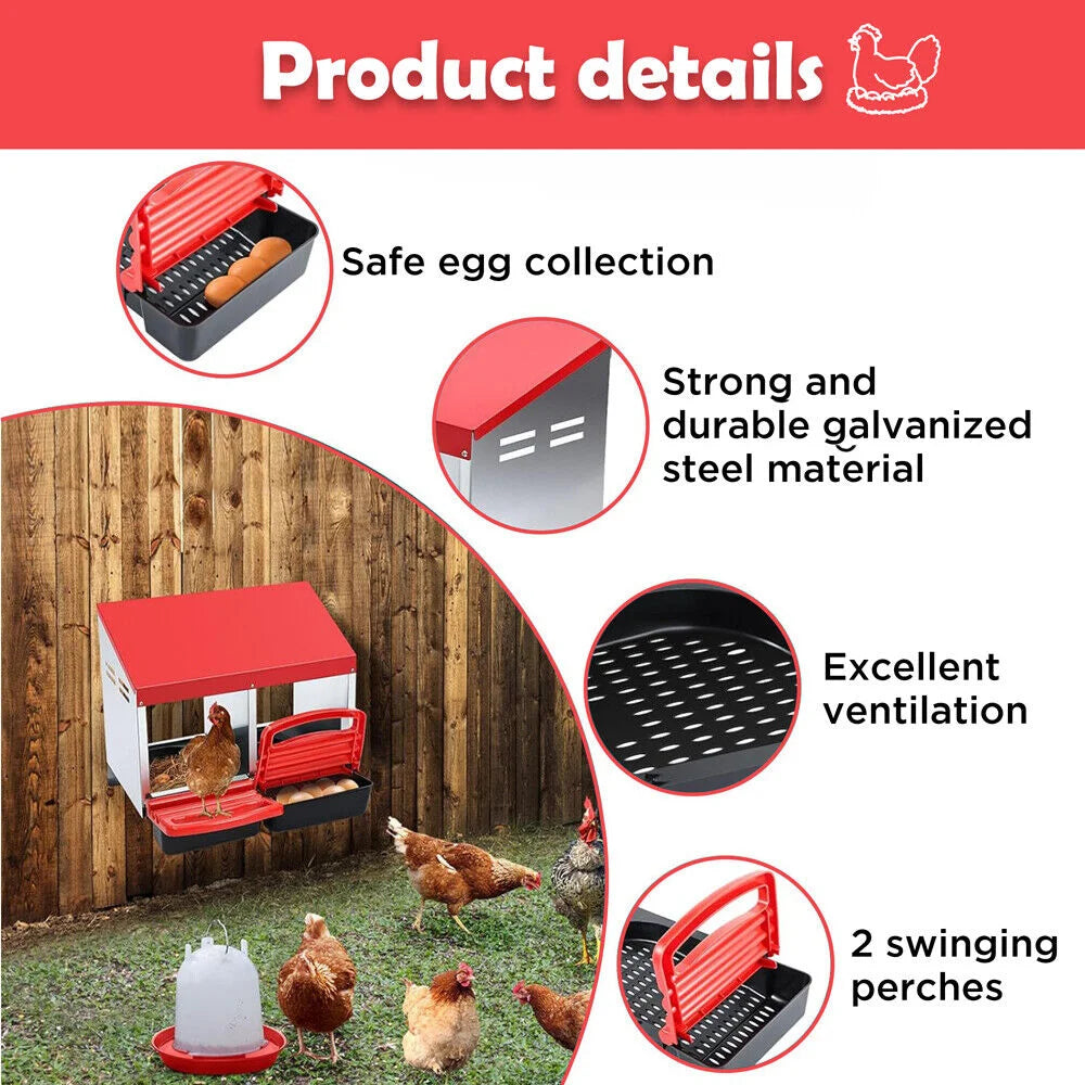 VaKa Chicken Hen Coop Hutch 2 Hole Inside Outside Roll Away