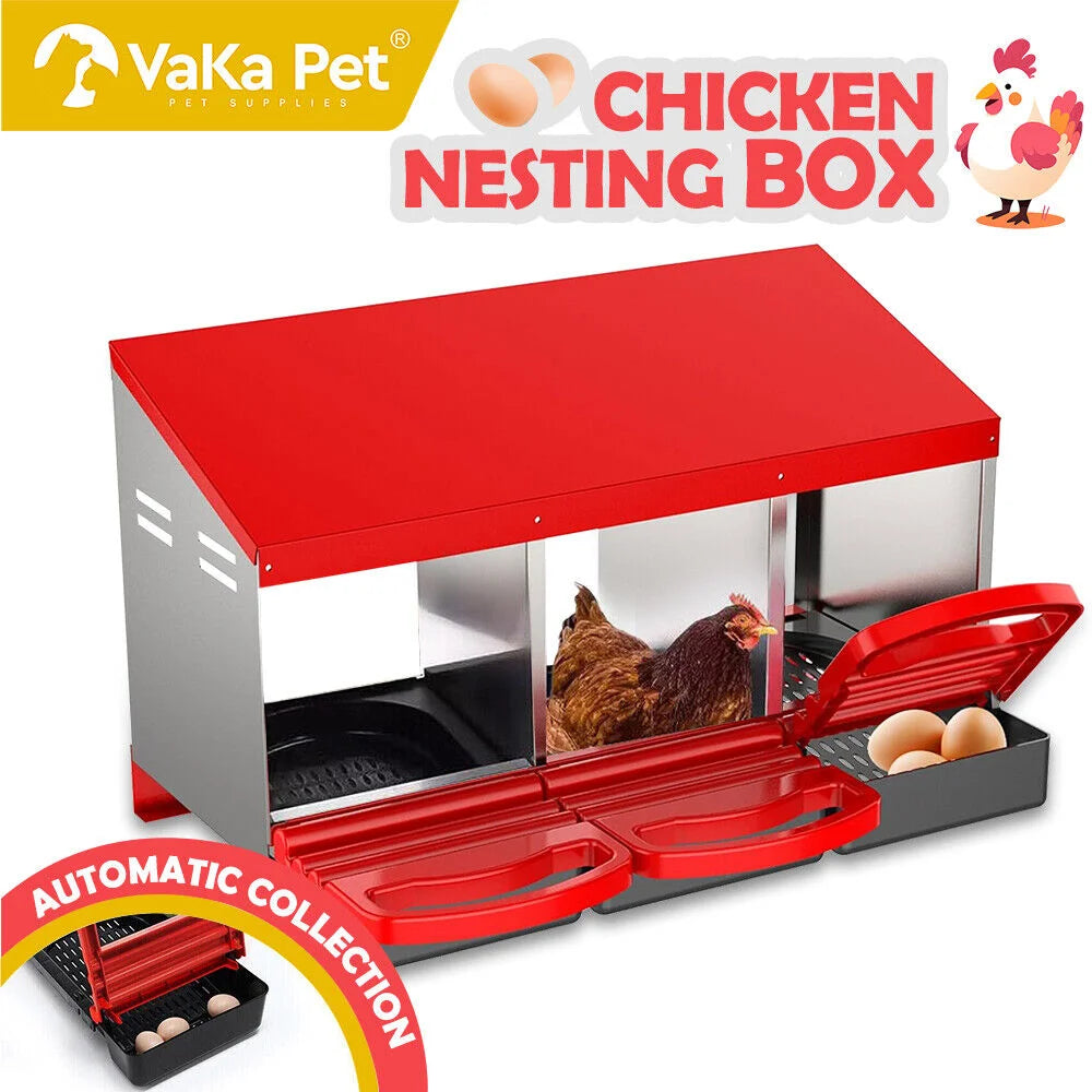 VaKa Chicken Hen Coop Hutch 3 Hole Inside Outside Roll Away