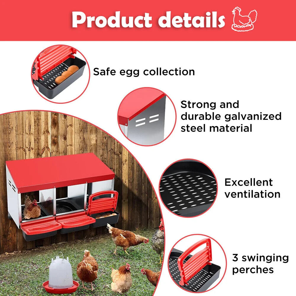 VaKa Chicken Hen Coop Hutch 3 Hole Inside Outside Roll Away