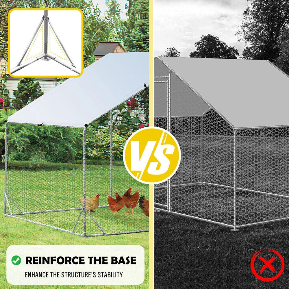 VaKa Metal Walk-in Chicken Coop Rabbit Hutch Cage Hen House