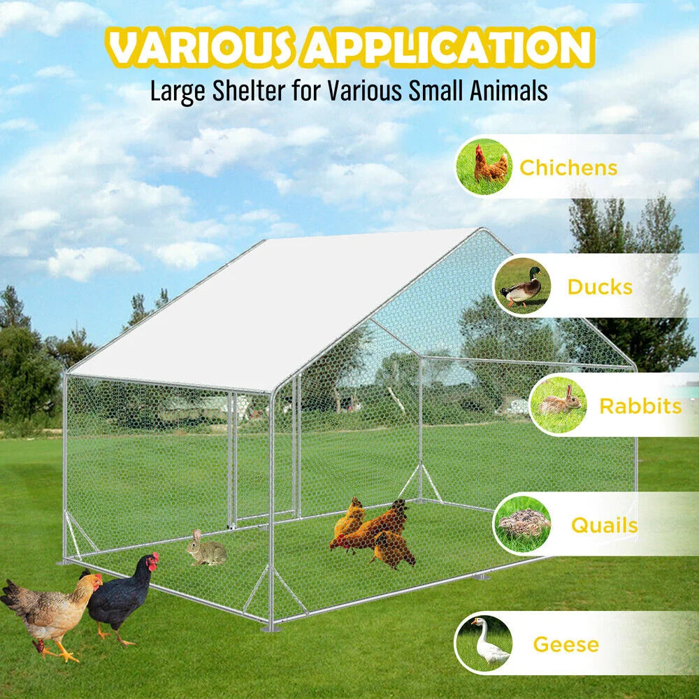 VaKa Metal Walk-in Chicken Coop Rabbit Hutch Cage Hen House