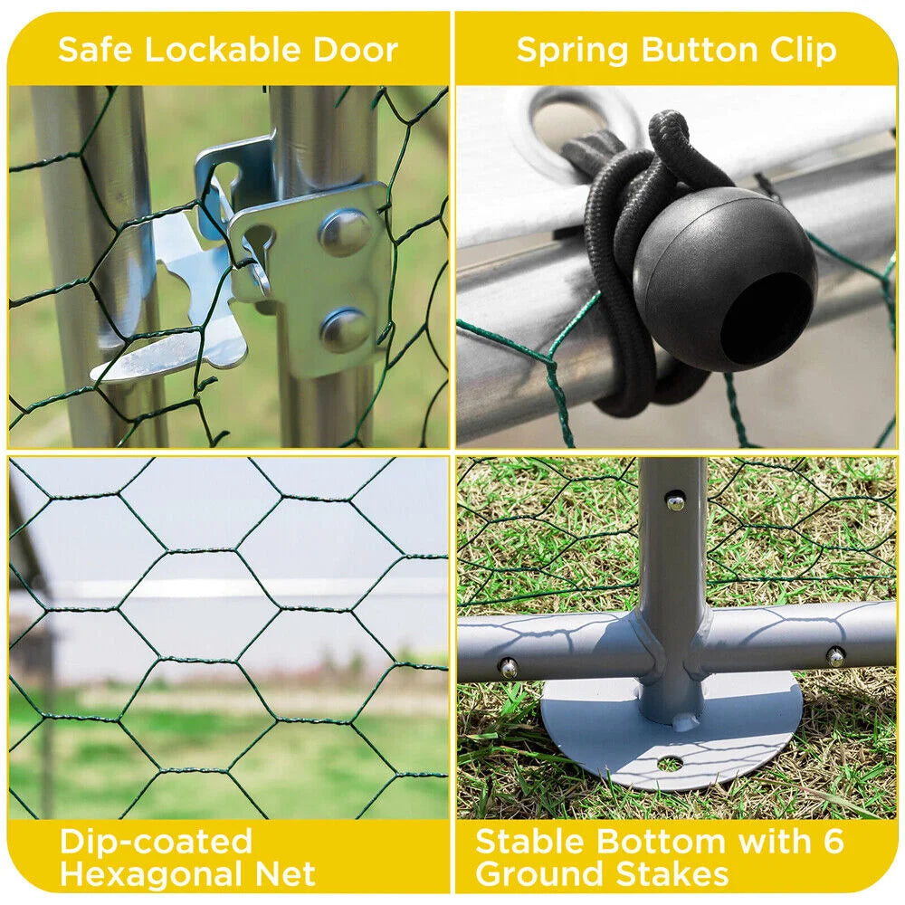 VaKa Metal Walk-in Chicken Coop Rabbit Hutch Cage Hen House