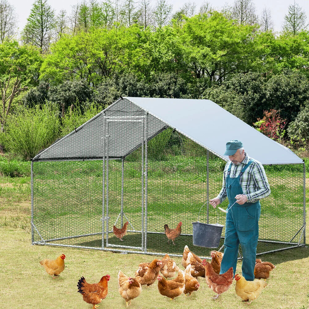 VaKa Metal Walk-in Chicken Coop Rabbit Hutch Cage Hen House