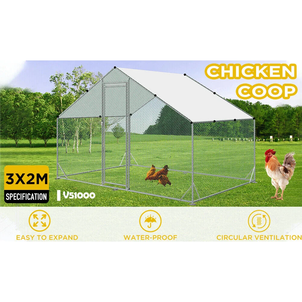 VaKa Metal Walk-in Chicken Coop Rabbit Hutch Cage Hen House