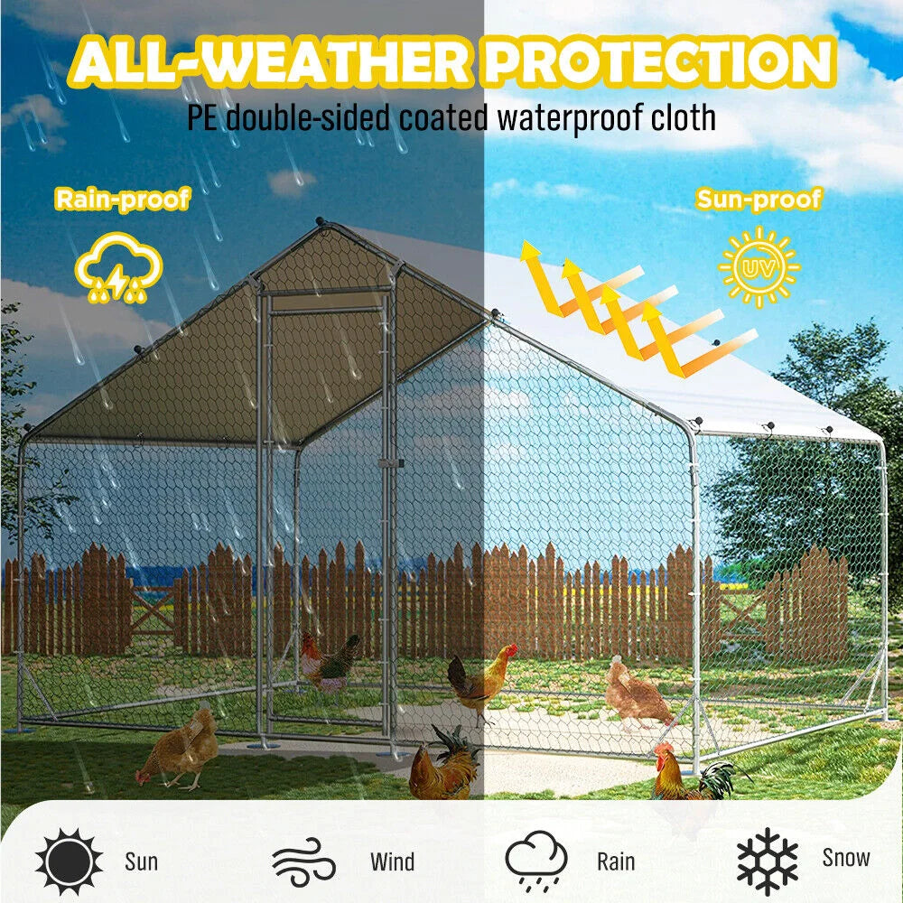 VaKa Metal Walk-in Chicken Coop Rabbit Hutch Cage Hen House