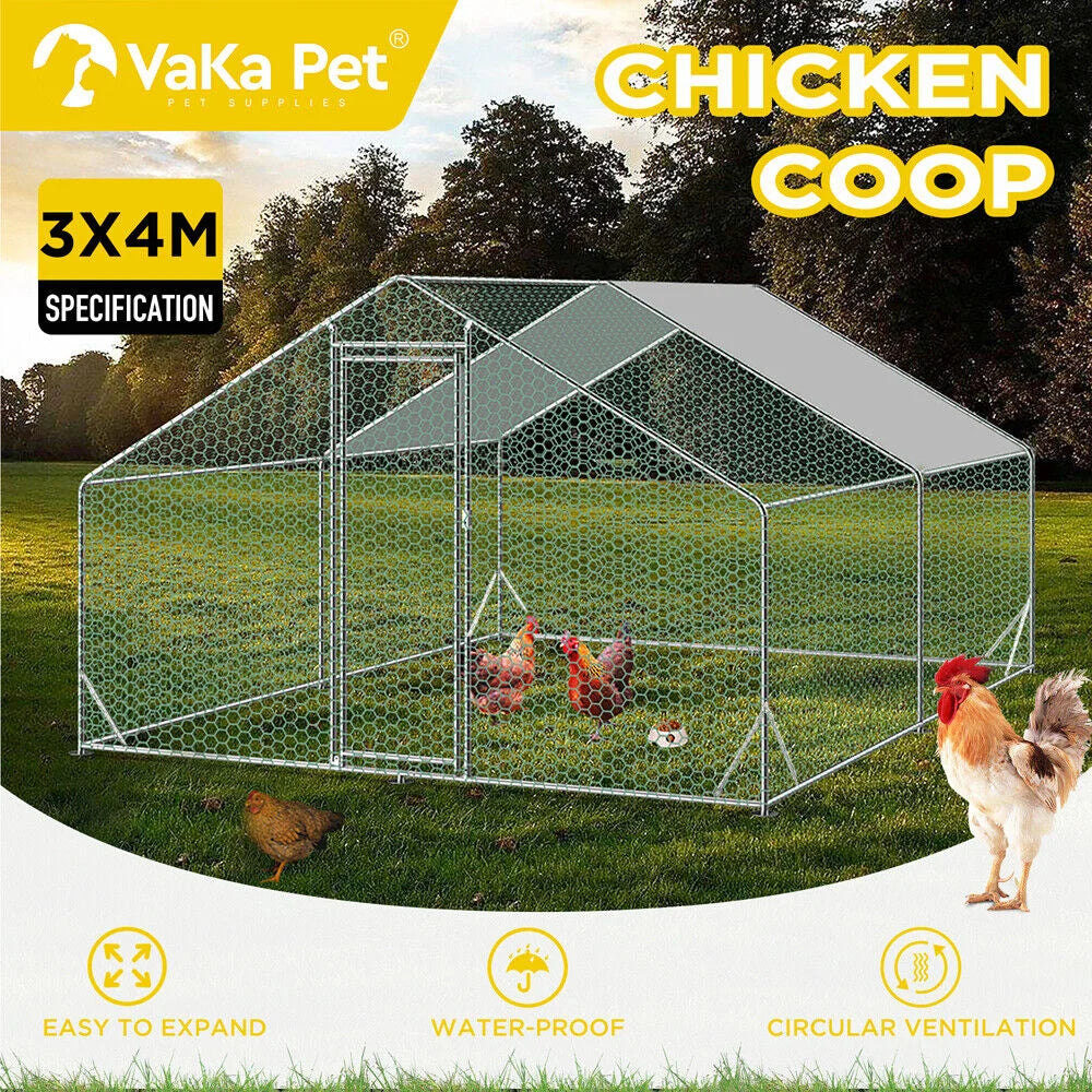 VaKa Metal Walk-in Chicken Coop Rabbit Hutch Cage Hen House