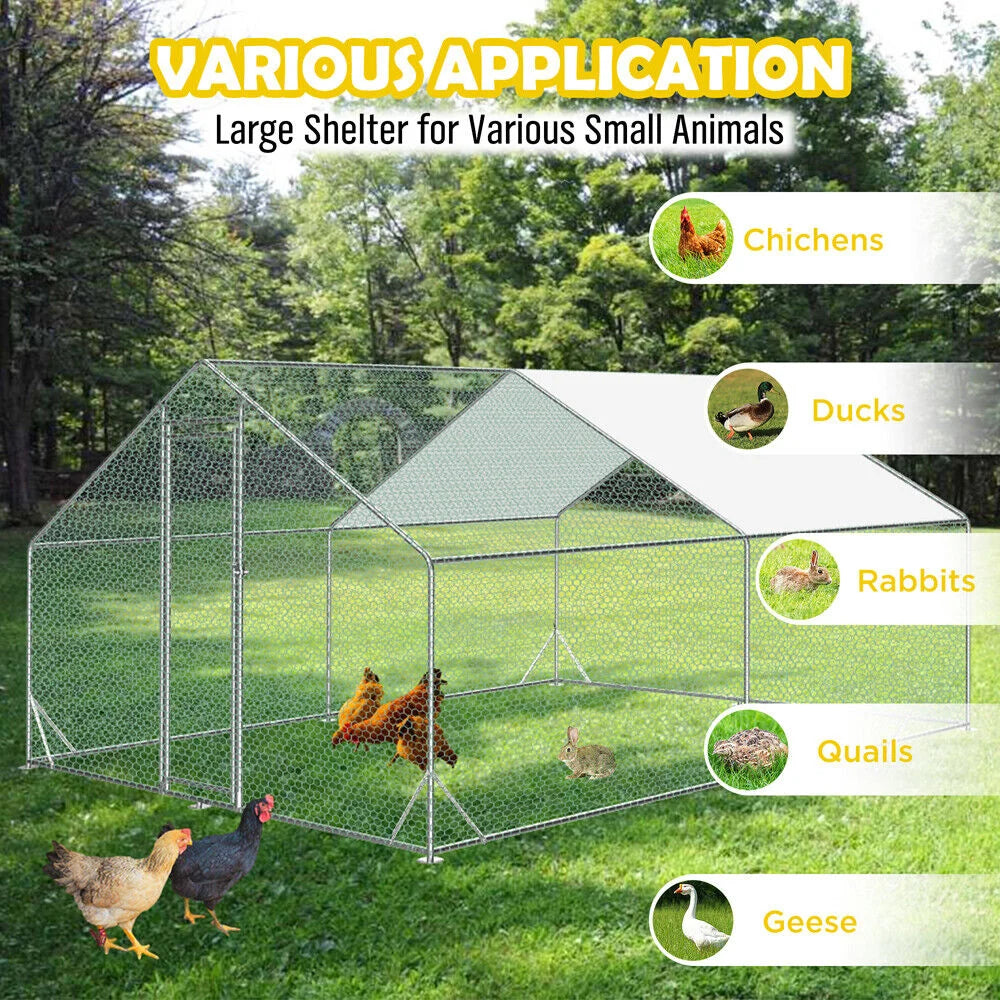 VaKa Metal Walk-in Chicken Coop Rabbit Hutch Cage Hen House