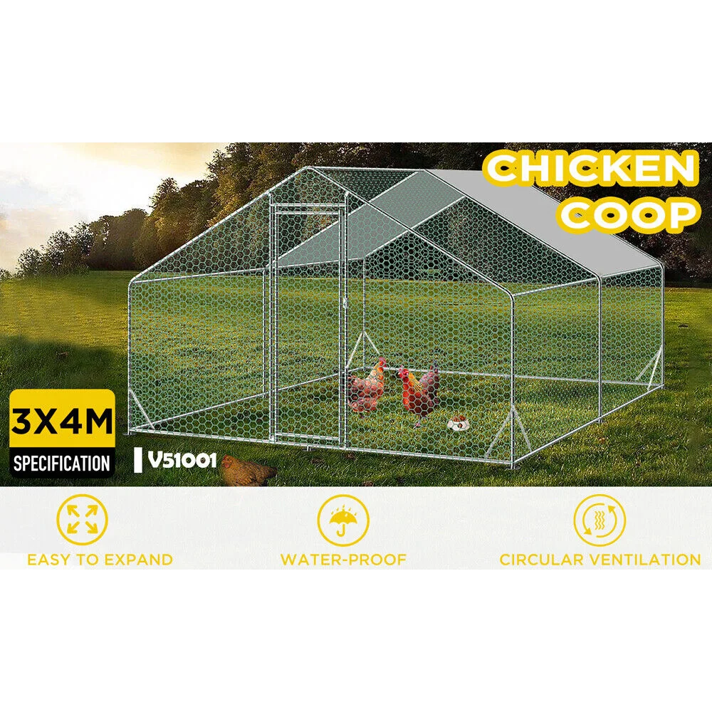 VaKa Metal Walk-in Chicken Coop Rabbit Hutch Cage Hen House
