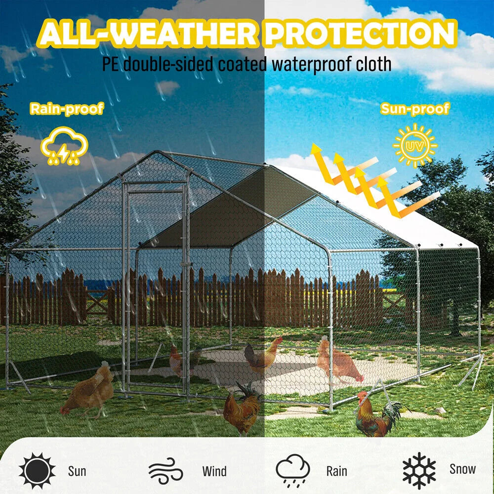 VaKa Metal Walk-in Chicken Coop Rabbit Hutch Cage Hen House