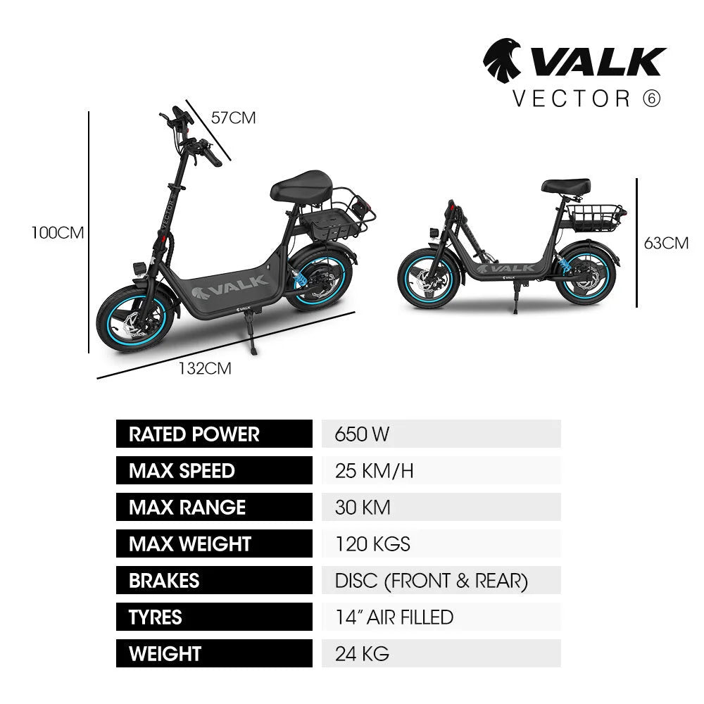 VALK Electric Scooter with Seat 30km Range Disc brakes 14’’