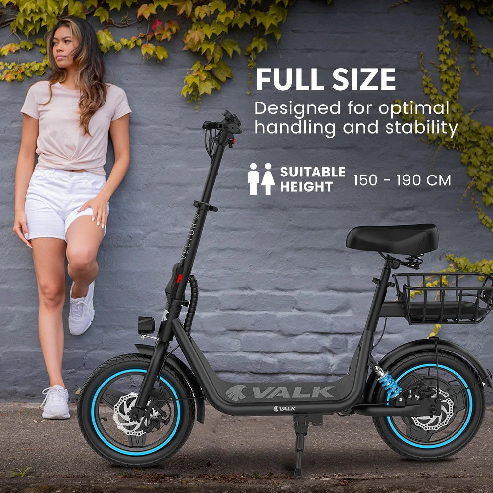 VALK Electric Scooter with Seat 30km Range Disc brakes 14’’