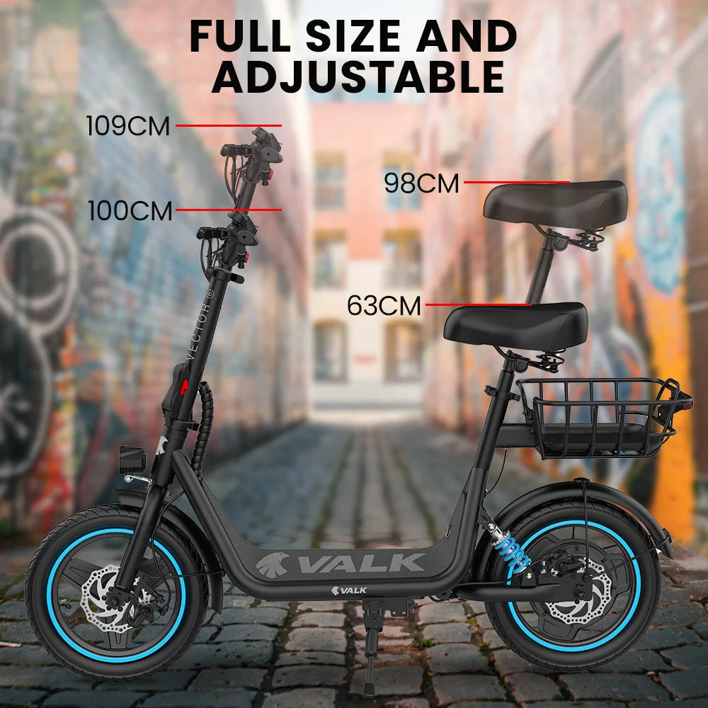 VALK Electric Scooter with Seat 30km Range Disc brakes 14’’