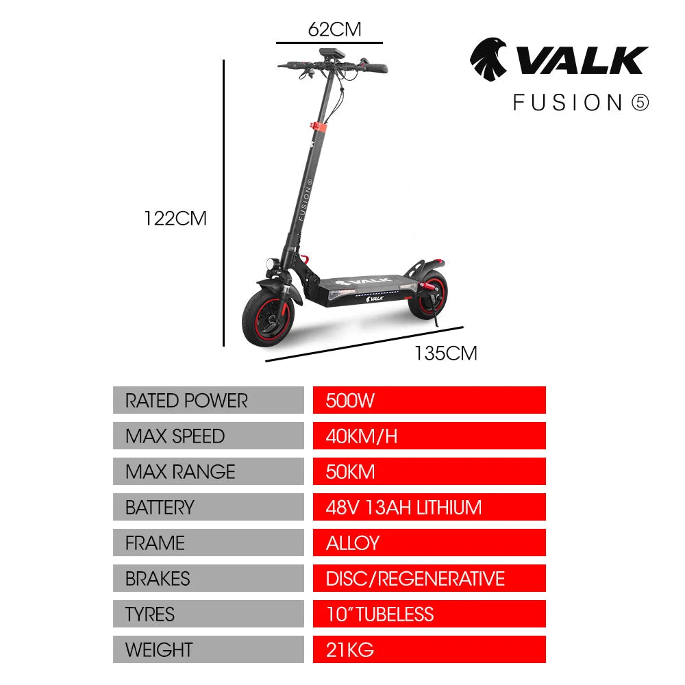VALK Fusion 5 Electric Scooter 500W 48V 13Ah Lithium 50km