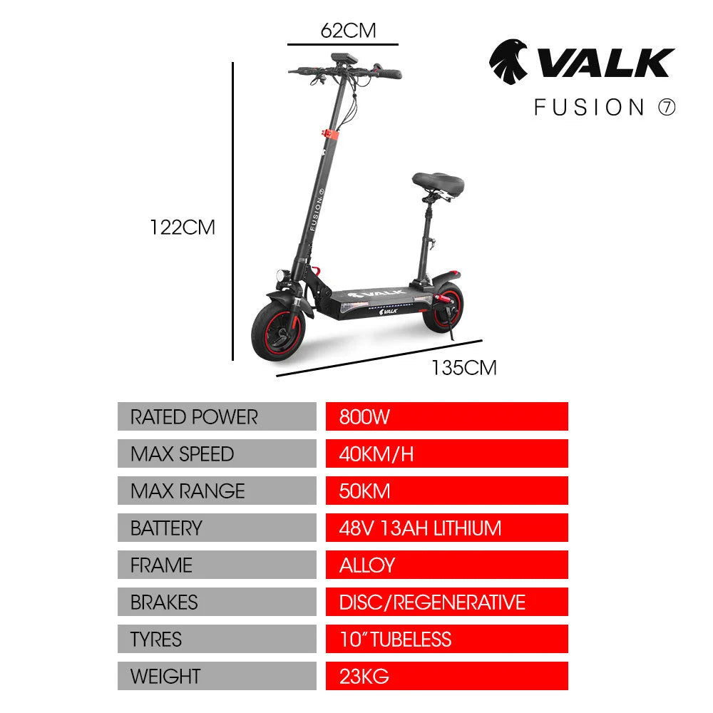 VALK Fusion 7 Electric Scooter with Seat option 800W 48V