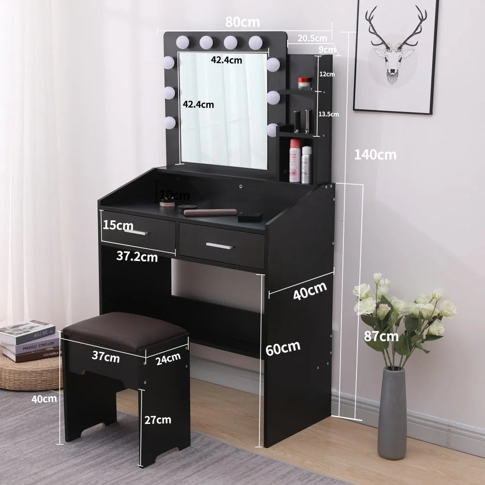 Vanity Set Diana with Shelves Cushioned Stool and Lighted