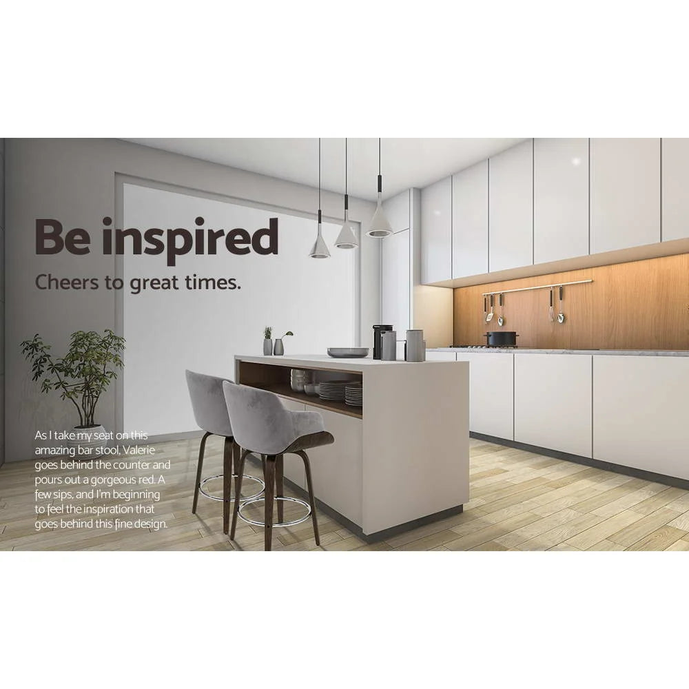 Velvet Bar Stool Swivel - Grey and Wood - Bar Stools &