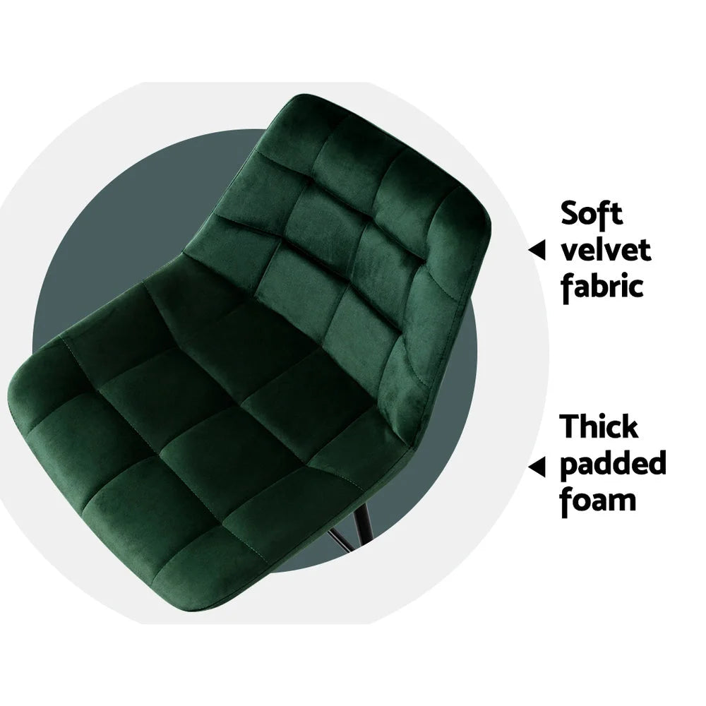 Velvet Bar Stools Set of 2 - Green - Bar Stools & Chairs