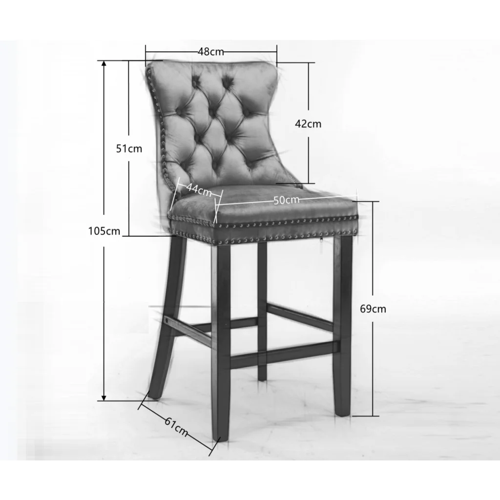Velvet Bar Stools Set of 2 with Studs Trim Wooden Legs
