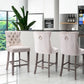 Velvet Bar Stools with Studs Trim - Wooden Legs Tufted