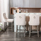Velvet Bar Stools with Studs Trim - Wooden Legs Tufted