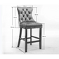 Velvet Bar Stools with Studs Trim - Wooden Legs Tufted