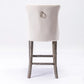 Velvet Bar Stools with Studs Trim - Wooden Legs Tufted