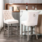 Velvet Bar Stools with Studs Trim - Wooden Legs Tufted