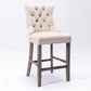Velvet Bar Stools with Studs Trim - Wooden Legs Tufted