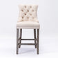 Velvet Bar Stools with Studs Trim - Wooden Legs Tufted