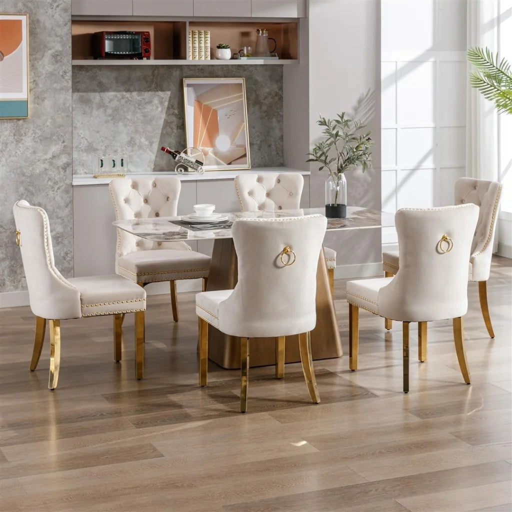 Velvet Dining Chairs 2X with Golden Metal Legs - Beige