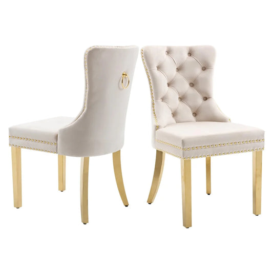 Velvet Dining Chairs 2X with Golden Metal Legs - Beige
